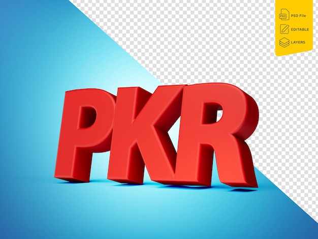 PSD 3d красная блестящая пакистанская рупия pkr икона валюты изолирована на синем фоне 3d иллюстрация