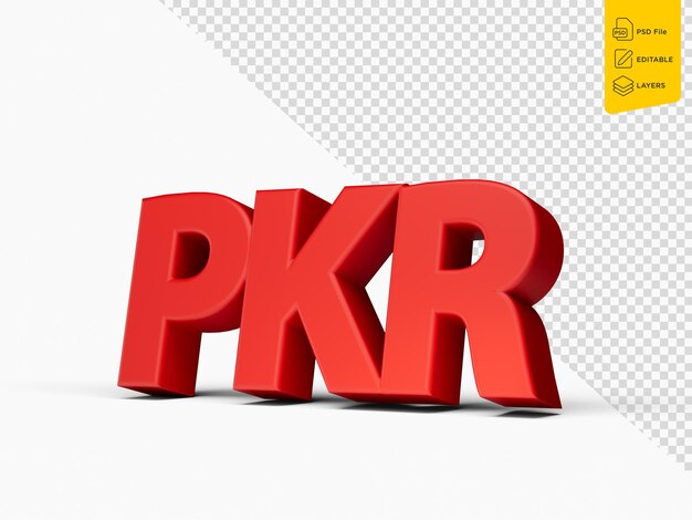 3 d 赤い光沢のあるパキスタン ルピー PKR 通貨アイコンが白い背景で隔離 3 d イラストレーション