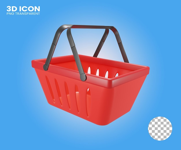 3d red shopping basket with on transparent background