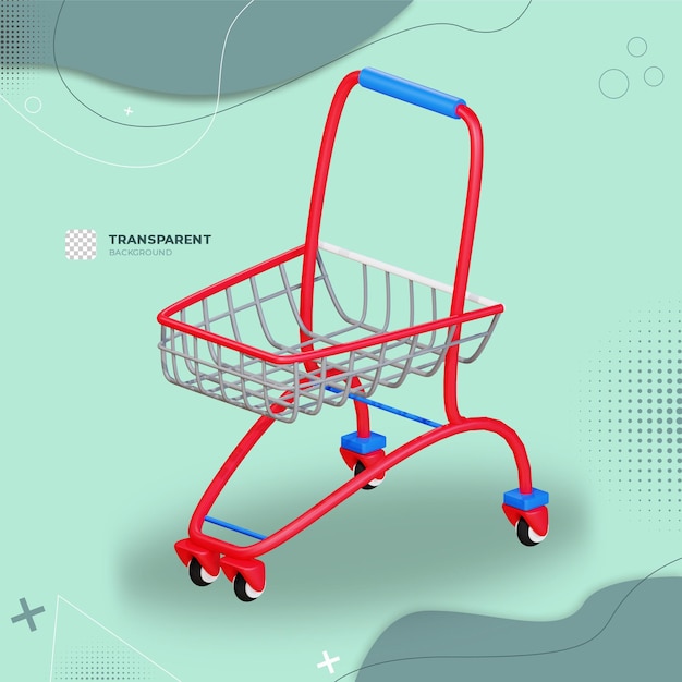 3d Red Shopping Cart Illustration