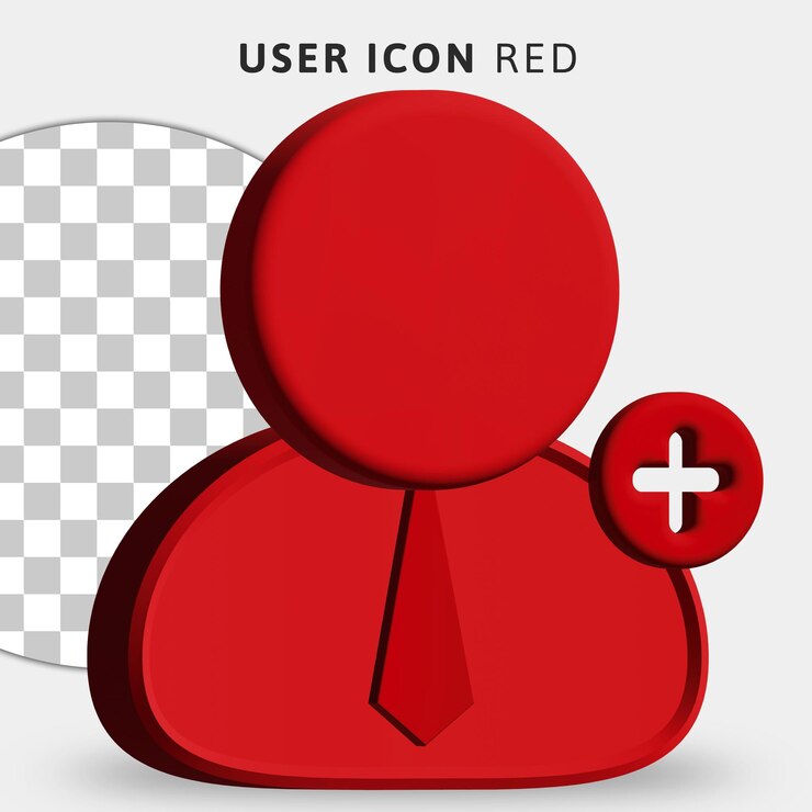 PSD 3d red  user icon on transparent background