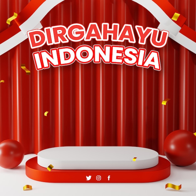 PSD 3d red white podium display indonesia independence background template