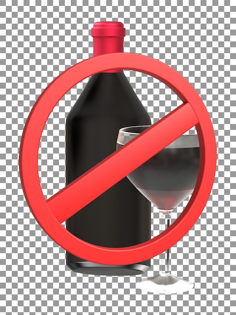 3d red wine bottle with not allow sign rendering for mockup