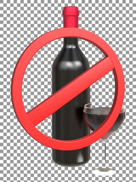 3d red wine bottle with not allow sign rendering for mockup