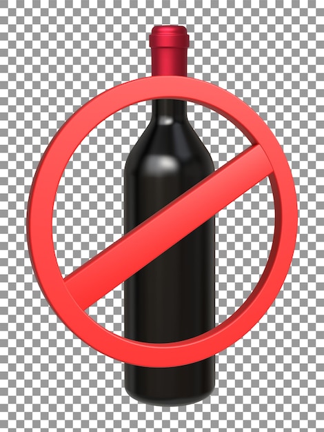 3d red wine bottle with not allow sign rendering for mockup