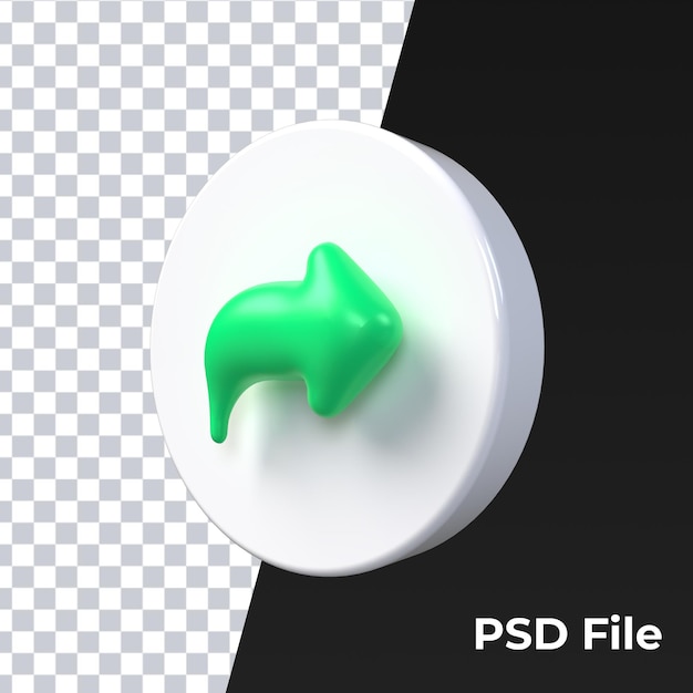 3d redo right arrow green matte glossy UI icon render Premium Psd