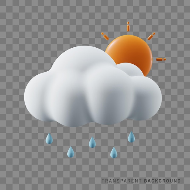 3D regen met zon en wolk als weerpictogram