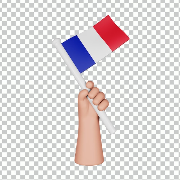 PSD 3d ręka trzyma flagę francji
