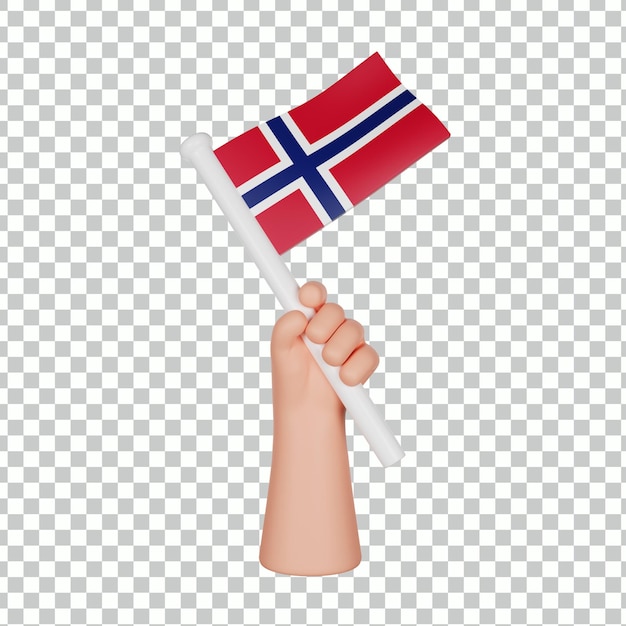 PSD 3d ręka trzyma flagę norwegii