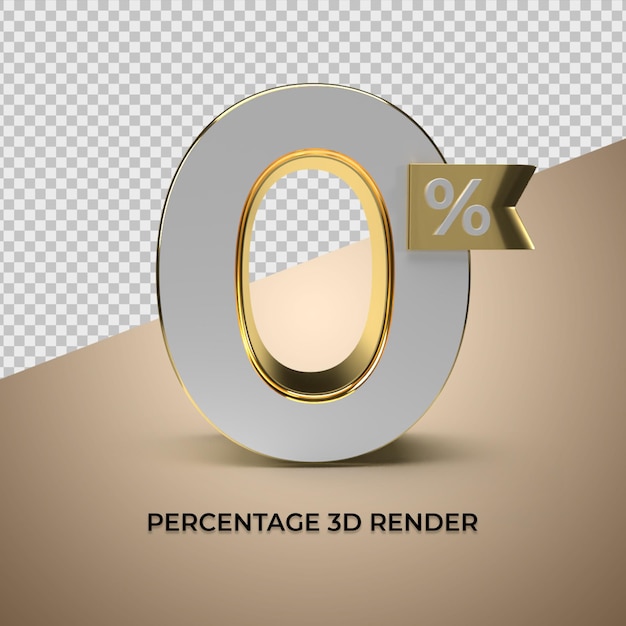 3d render 0 percentage gold style for discount sale promo product element