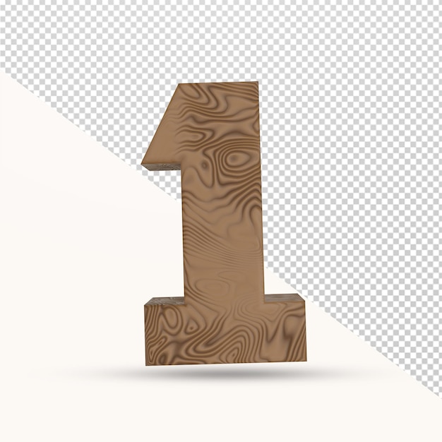 3d render 1 number wooden texture isolated 