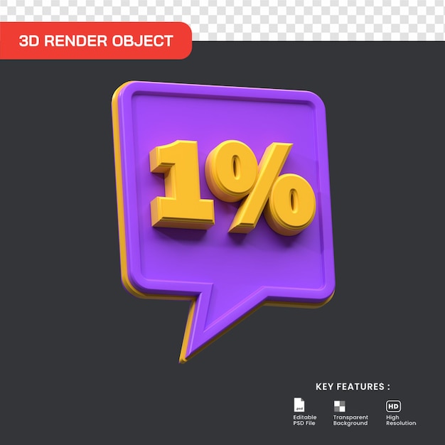 3Dレンダリング1％セールプロモーション割引がeコマースやオンラインショッピングのイラストに役立ちます