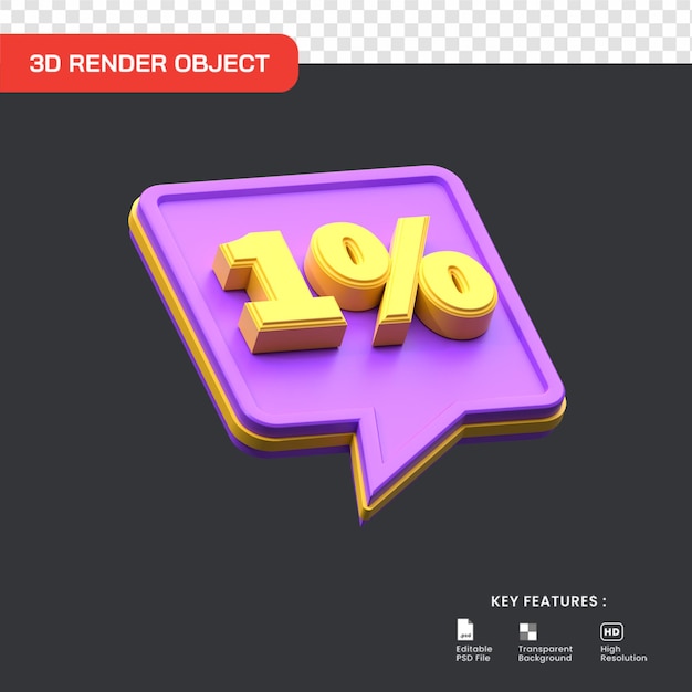 Rendering 3d sconto promozionale di vendita dell'1% utile per l'e-commerce e l'illustrazione dello shopping online