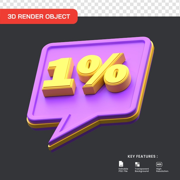 3d render 1 percent sale promo discount useful for ecommerce and online shopping illustration