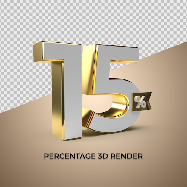 3d render 15 percentage gold style for discount sale promo product element