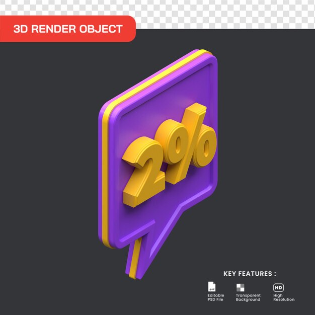 Rendering 3d sconto promozionale di vendita del 2%. utile per l'e-commerce e l'illustrazione dello shopping online