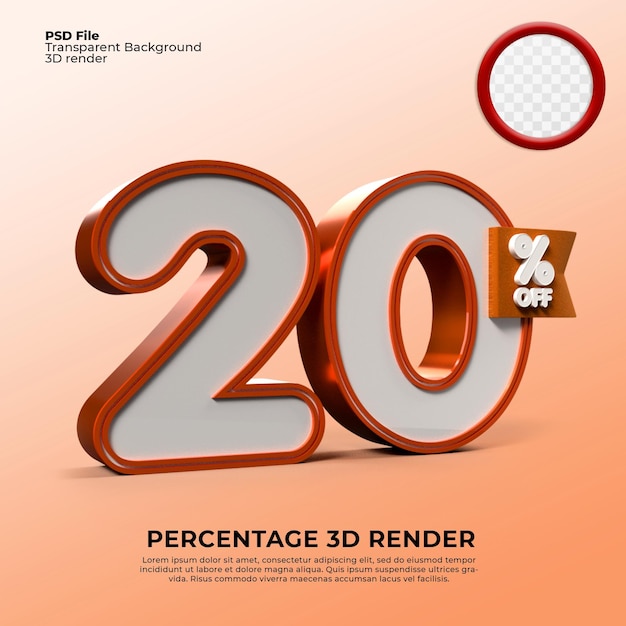 3d render 20 procent oranje kleur te koop promo kortingselement