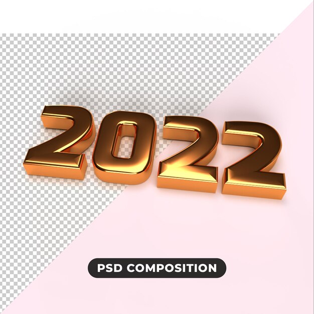 3d render 2022 illustration new year 2022 text designgold metallic sign and text letter