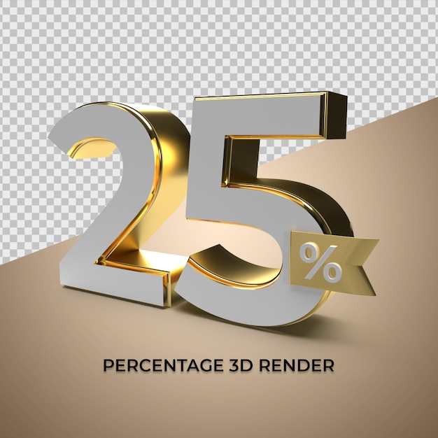 PSD 3d render 25 procent gouden stijl voor kortingsverkoop promo productelement