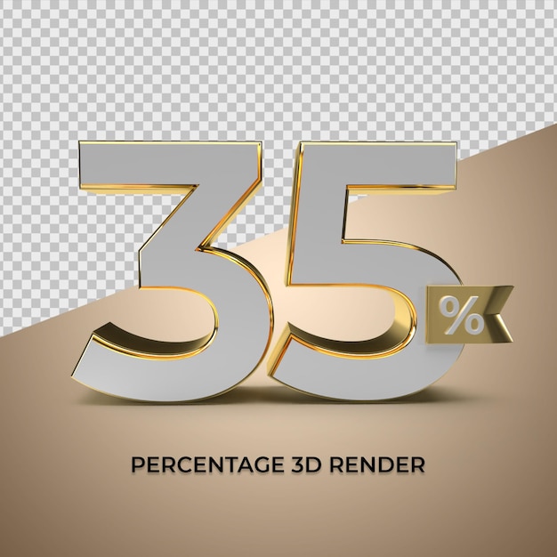 3d render 35 percentage gold style for discount sale promo product element