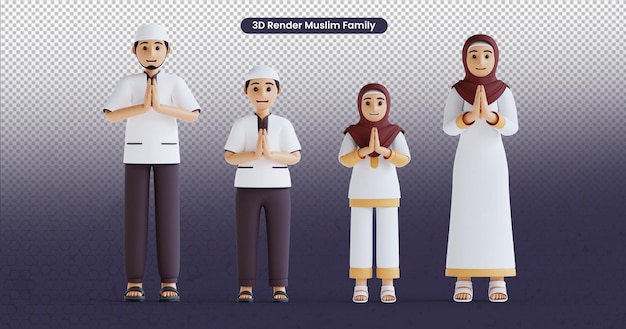 3d render 3d-rendering moslim familie met namaste pose vier eid al fitr ramadan kareem