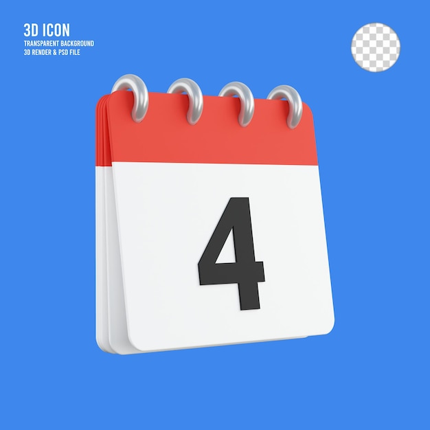 Rendering 3d 4 su sfondo trasparente icona calendario