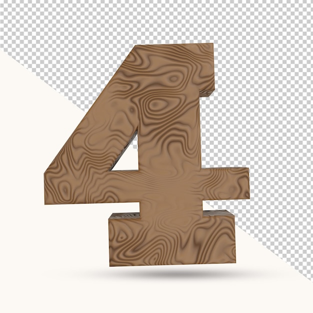 PSD 3d render 4 nummer houten textuur geïsoleerd