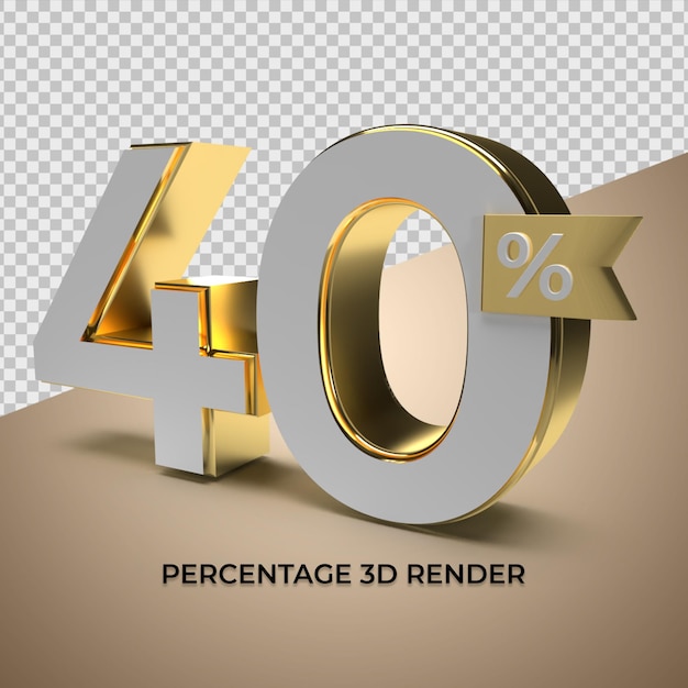 3d render 40 percentage gold style for discount sale promo product element