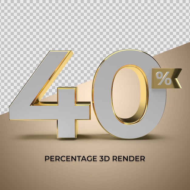 3d render 40 percentage gold style for discount sale promo product element