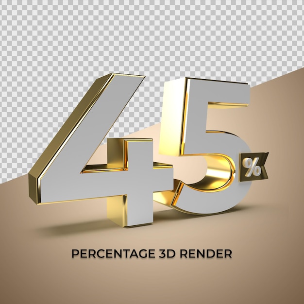 3D render 45 percentage gold style for discount sale promo product element