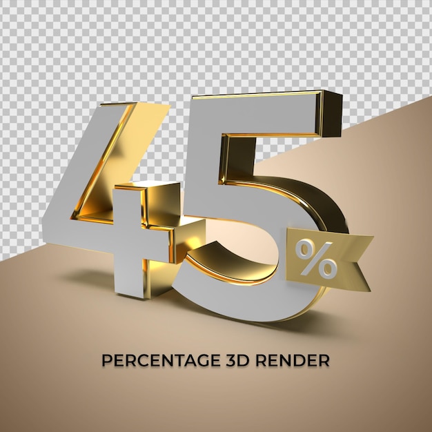 3D render 45 percentage gold style for discount sale promo product element