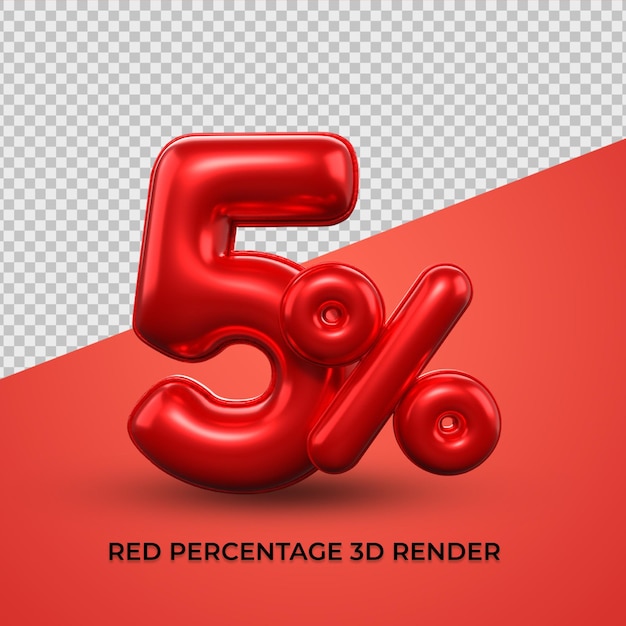 PSD rendering 3d numero 5 percentuale colore rosso per sconto vendita, progresso