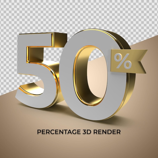 PSD rendering 3d in stile oro al 50% per l'elemento del prodotto promozionale di vendita scontata