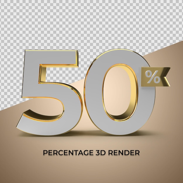 PSD 3d рендеринг 50-процентного золотого стиля для элемента промо-продукта со скидкой