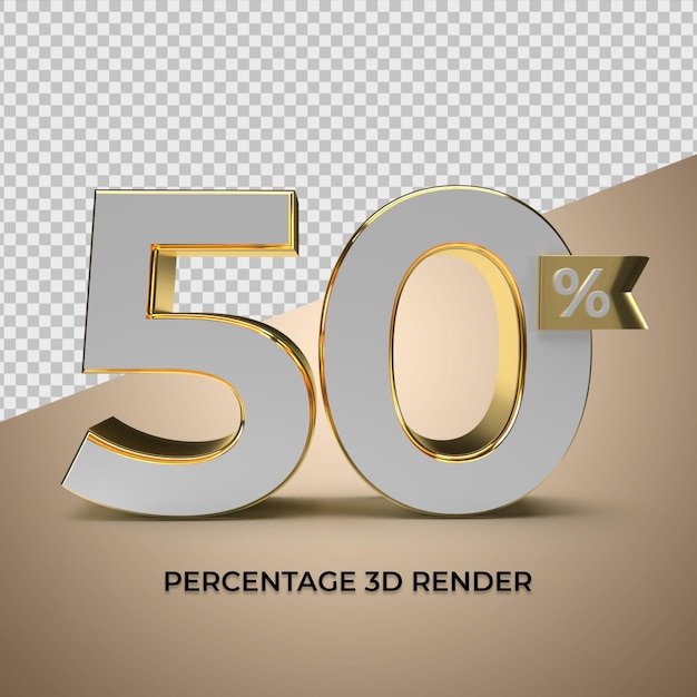 3D render 50 procent gouden stijl voor kortingsverkoop promo productelement