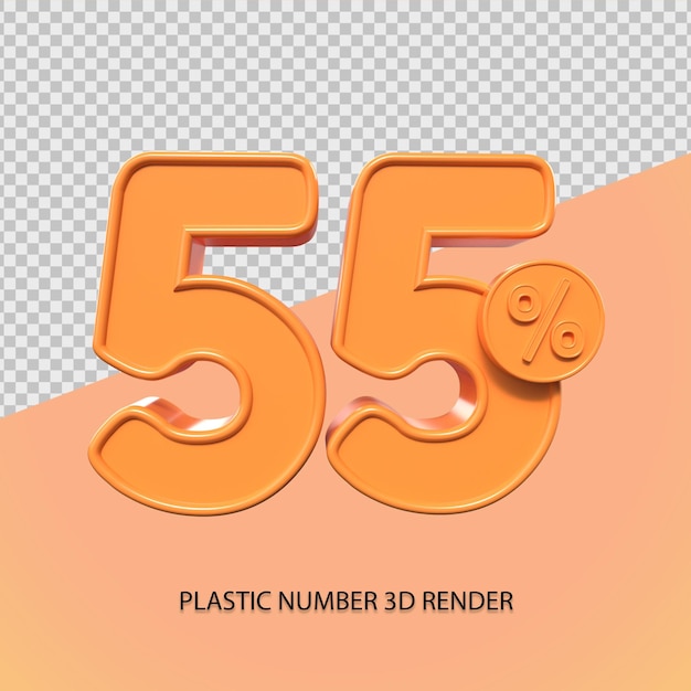 3d render 55 percentage number orange color for discount element sale