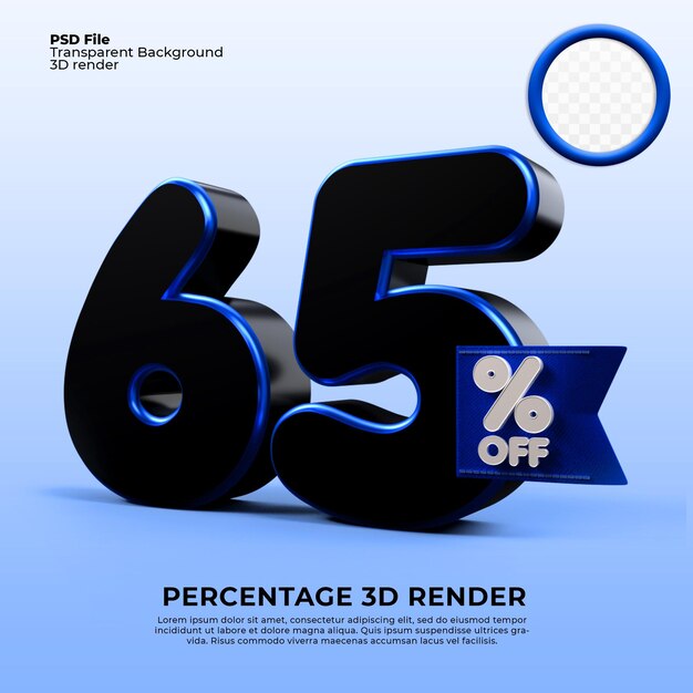 PSD rendering 3d 65% di colori nero e blu per lo sconto in vendita