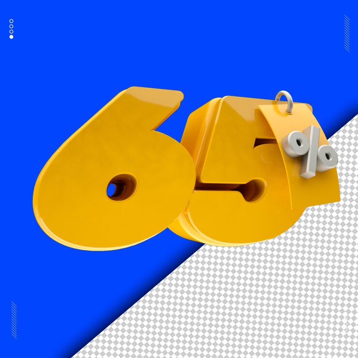 PSD 3d render 65 percentage font yellow