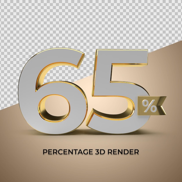 Rendering 3d in stile oro 65% per elemento di prodotto promozionale di vendita scontata