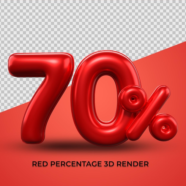 Rendering 3d numero 70 percentuale colore rosso per sconto vendita, progresso