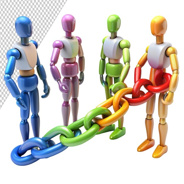 3d render of abstract colorful chain links connect on transparent background