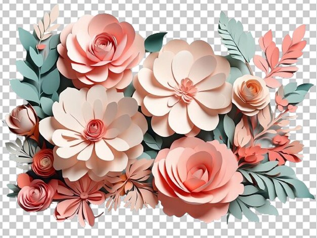 PSD 3d render abstract cut paper flowers isolated background