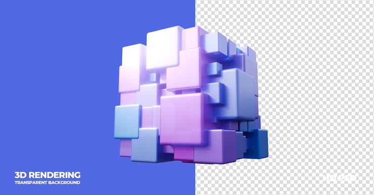 PSD 3d render abstract geometry cube with transparent background