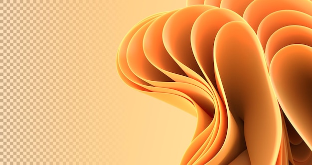 3d render abstract moderne multi-laag achtergrond met oranje gevouwen linten in de vorm van bloem mode behang met golvende stof lagen lijnen ruffles gradiënt textuur macro patroon 3D illustratie