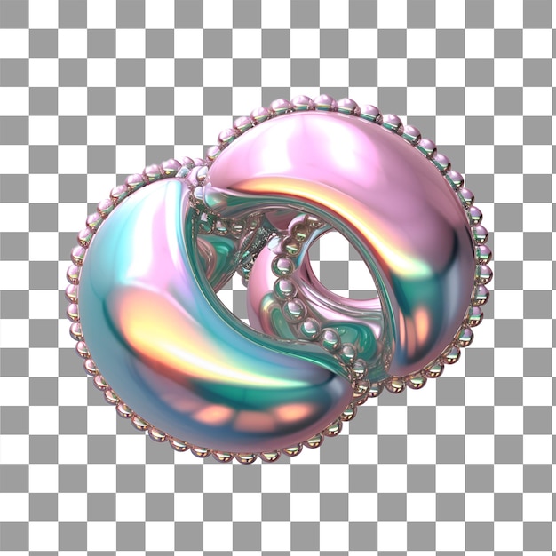 PSD 3d render abstract organic holographic shapes with chrome effect