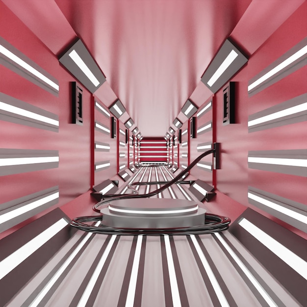 PSD 3d render abstract red glowing sci fi futuristic corridor design high quality