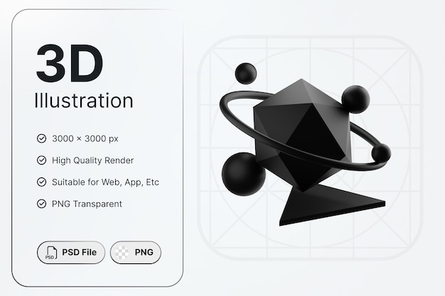 PSD 3 d レンダリングの抽象的な形 抽象的な黒マット コンセプト モダンなデザイン