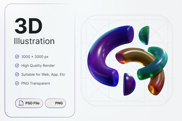 3d 렌더링 추상 모양 반원 유리 그라데이션 개념 현대적인 디자인