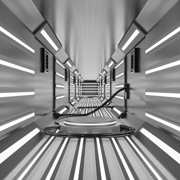 Rendering 3d bianco astratto incandescente sci fi futuristico corridor design di alta qualità