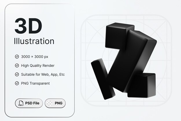 3d render abstracte vorm kubussen blokken zwart mat concept modern ontwerp